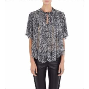 Isabel Marant Womens S Black White Myriam Silk Poncho Blouse Top NEW Chic